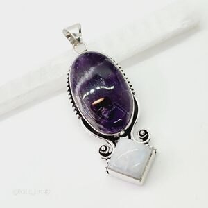 Amethyst Rainbow Moonstone 925 Silver Plated Pendant 2.7"